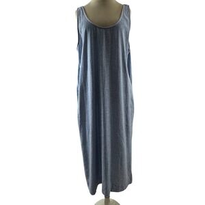 M&S Collection‎ Linen Blend Chambray Scoop Back Midi Shift Dress Blue Size 10